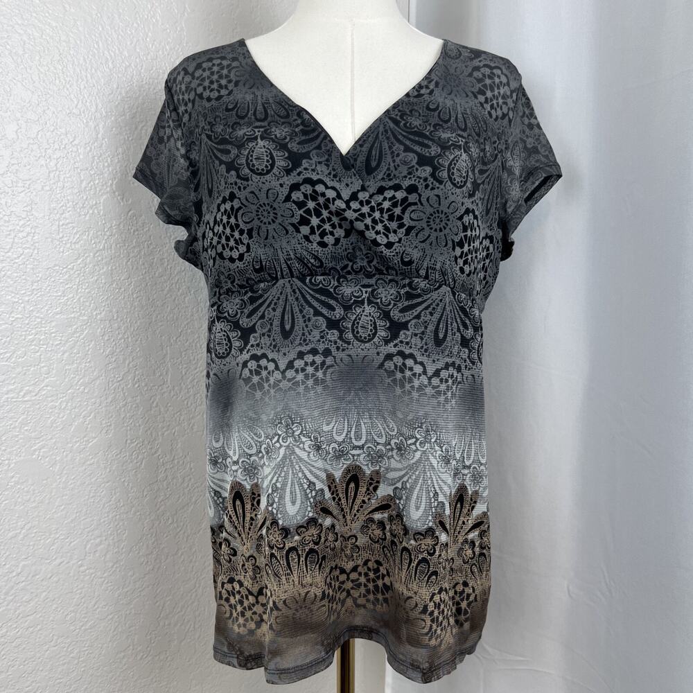 VTG Lizwear Top Womens XL Paisley Ombre Babydoll Artsy‎ Stretch Fairy Boho Y2K
